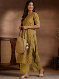 Libas Mustard Printed Cotton Straight Kurta Set
