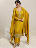 Libas Mustard Embellished Silk Blend Straight Kurta With Palazzos & Dupatta