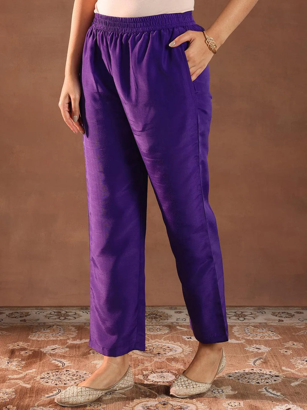 Libas Purple Printed Silk Blend Straight Suit With Dupatta