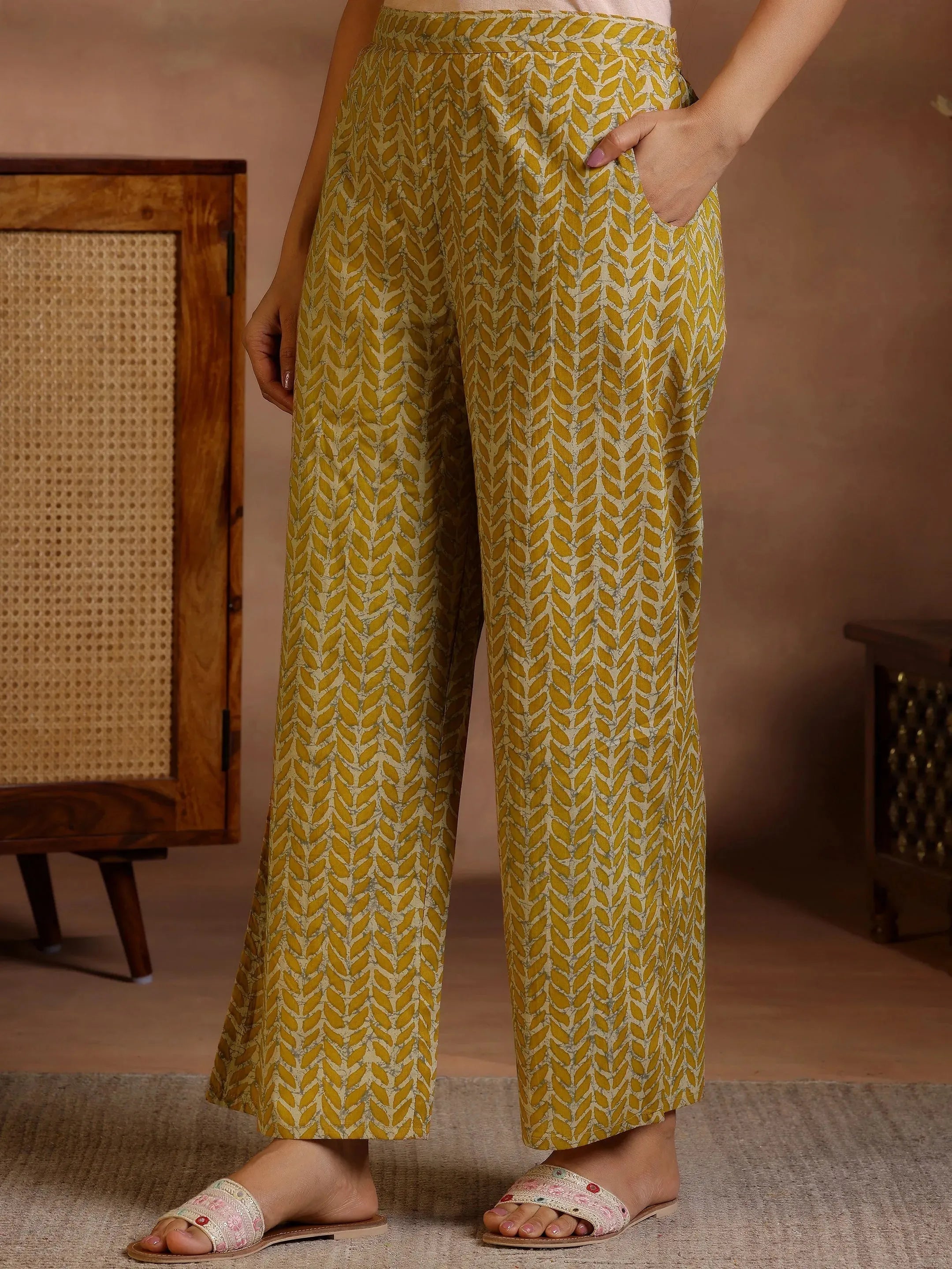 Libas Mustard Printed Cotton Straight Kurta Set