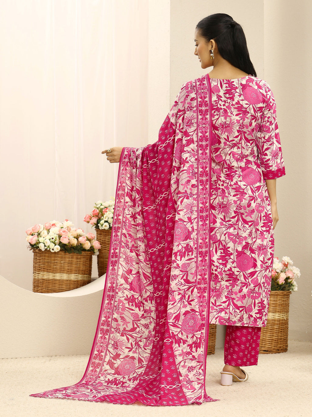 Gerua Pink Ethnic Motif Printed Cotton Blend Straight Suit Set With Dupatta