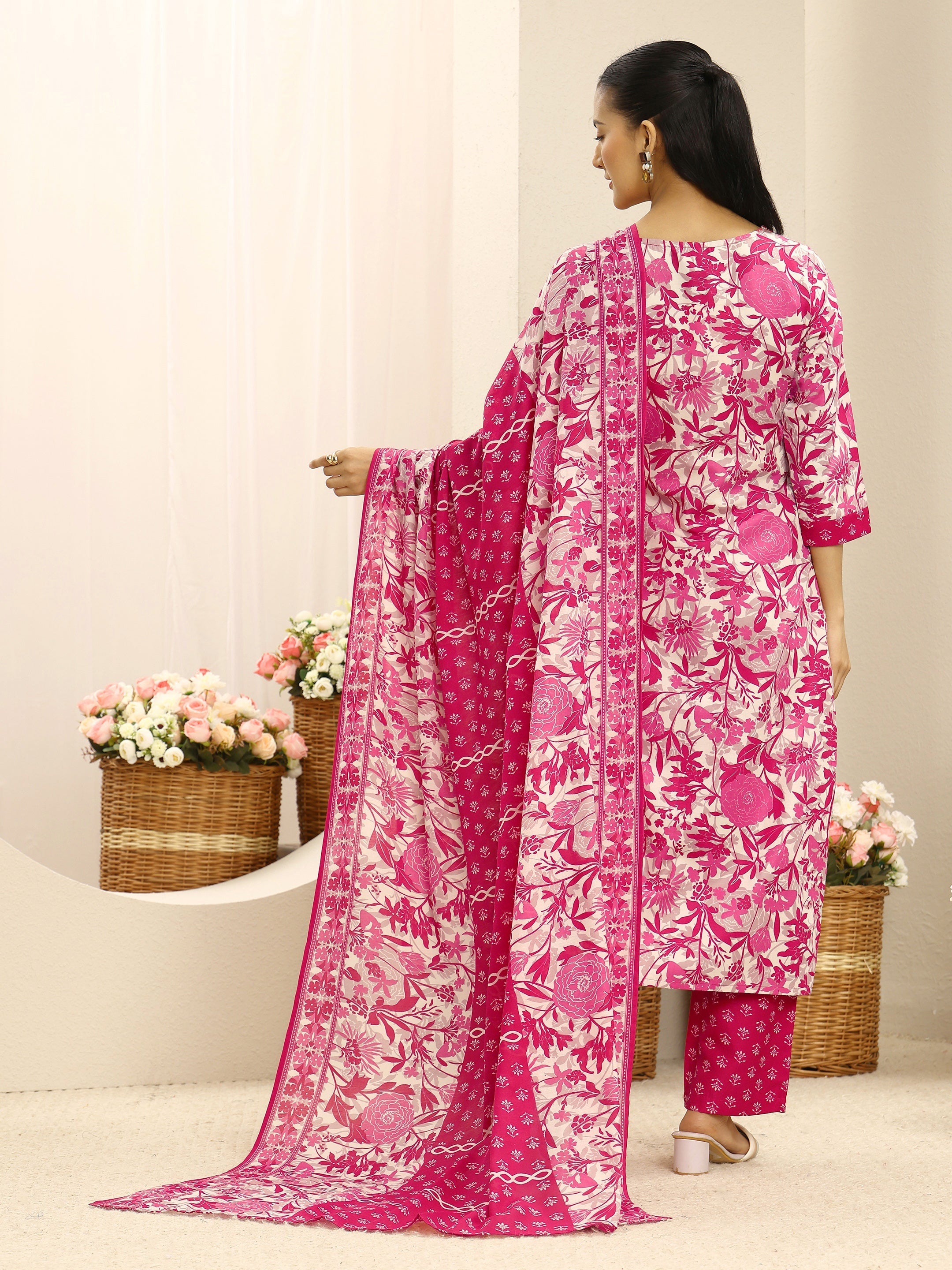 Gerua Pink Ethnic Motif Printed Cotton Blend Straight Suit Set With Dupatta
