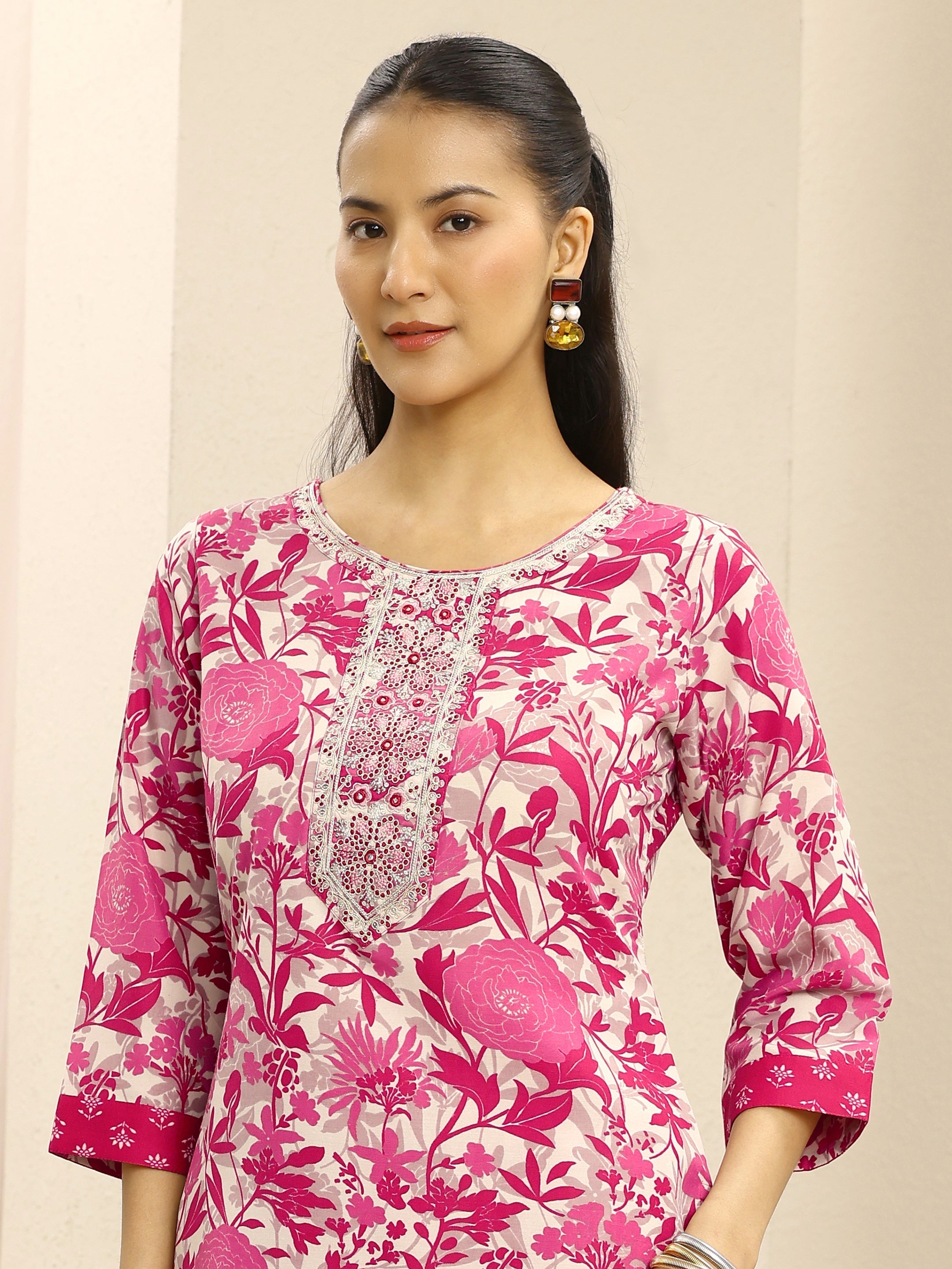 Gerua Pink Ethnic Motif Printed Cotton Blend Straight Suit Set With Dupatta