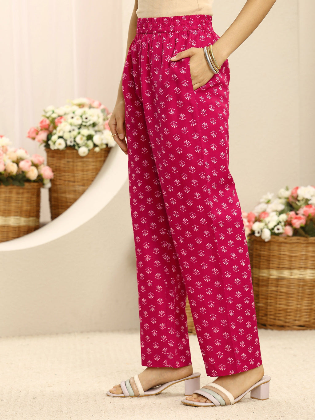 Gerua Pink Ethnic Motif Printed Cotton Blend Straight Suit Set With Dupatta