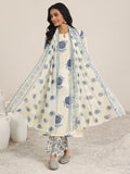 Libas Off White Printed Chanderi Silk Straight Suit With Dupatta