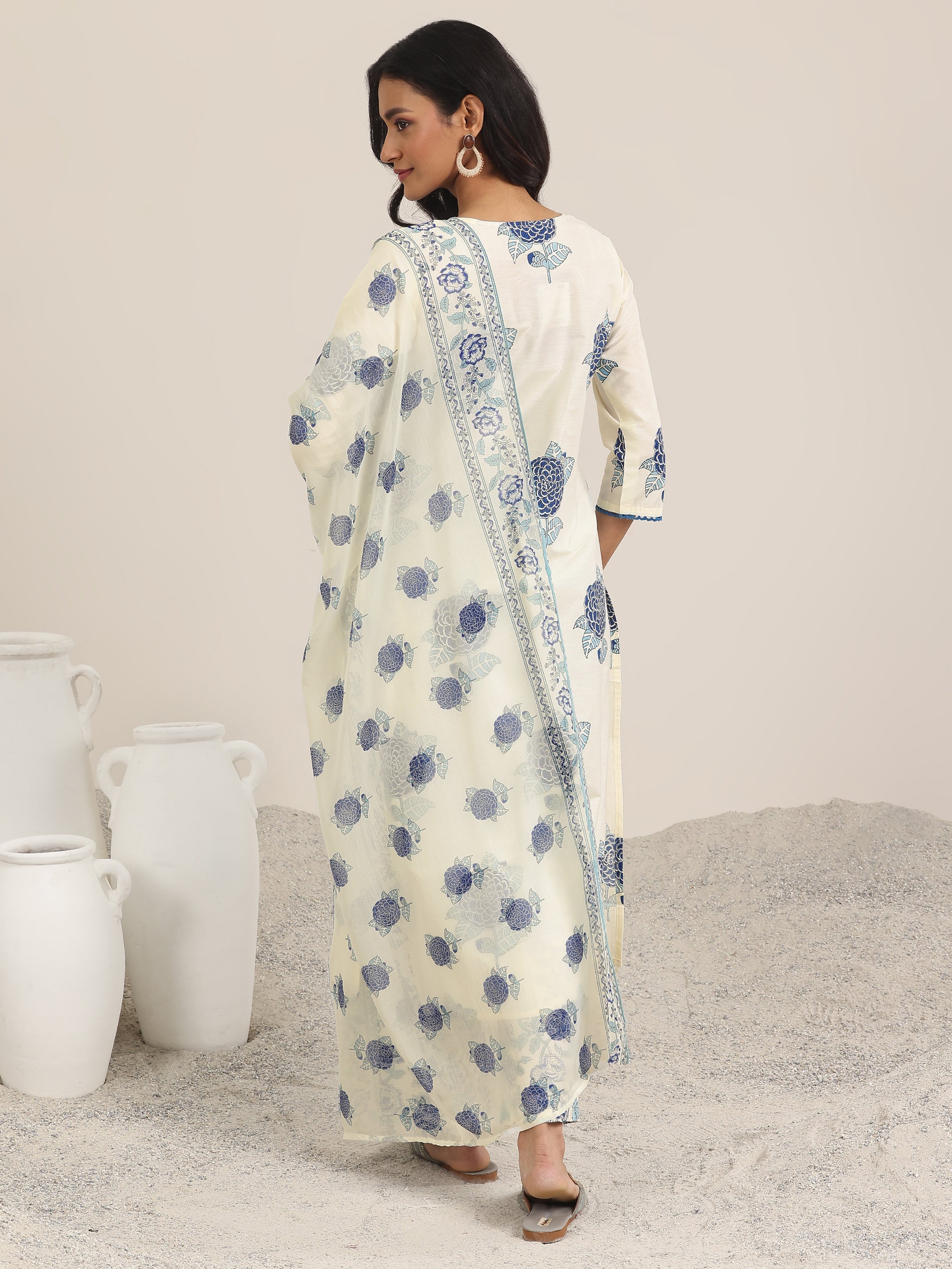 Libas Off White Printed Chanderi Silk Straight Suit With Dupatta