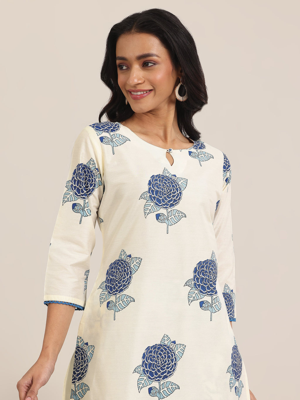 Libas Off White Printed Chanderi Silk Straight Suit With Dupatta