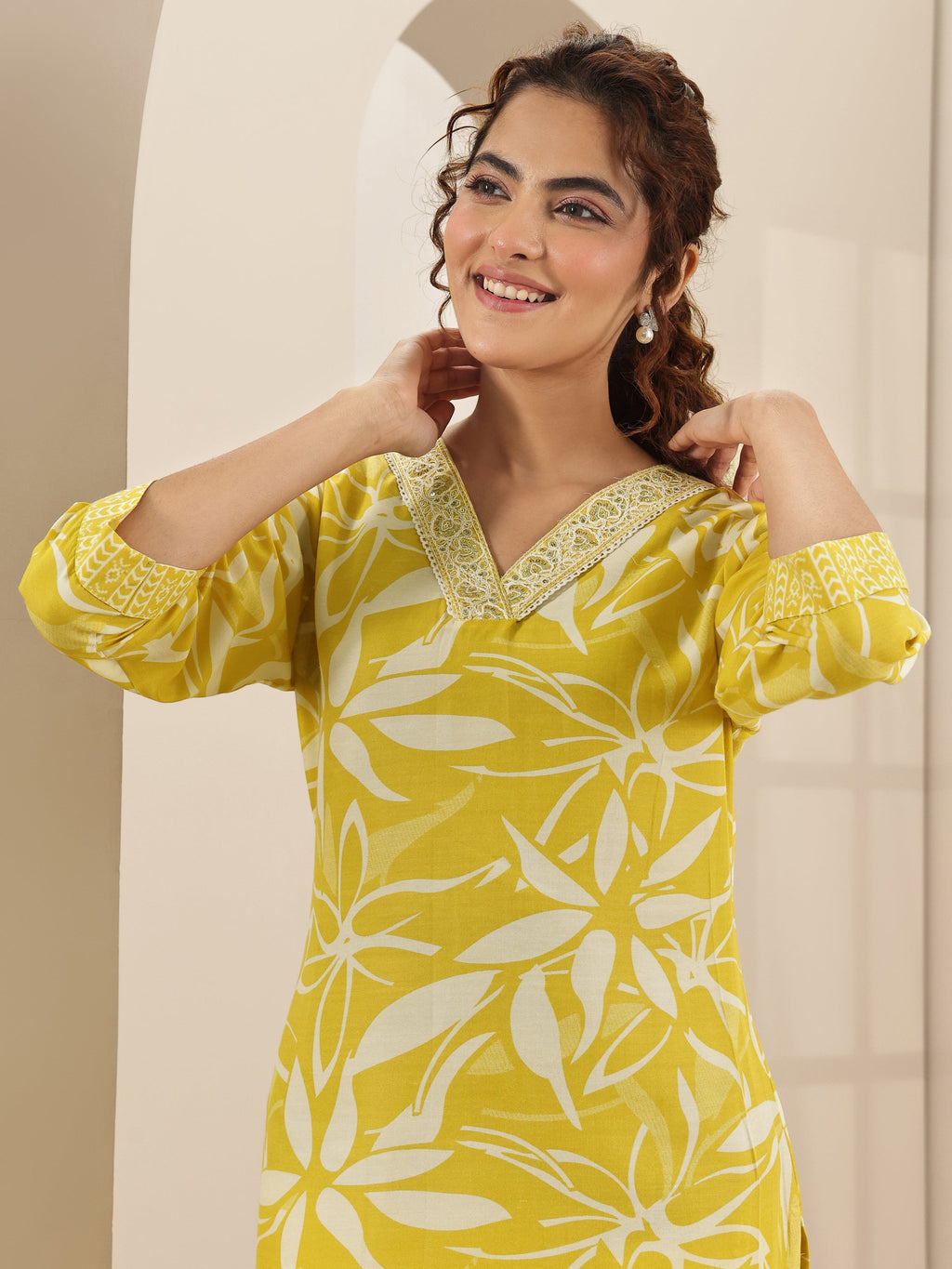 Gerua Yellow Printed Cotton Blend Straight Suit Sets With Dupatta