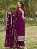 Libas Purple Embroidered Silk Blend Pakistani Suit
