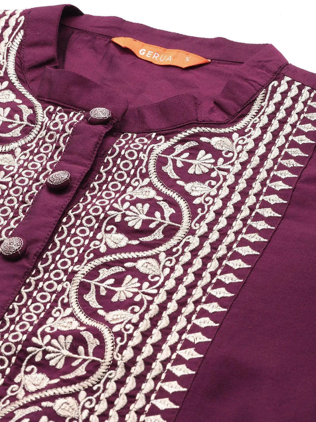 Gerua Burgundy Yoke Design Silk Blend Straight Suit With Dupatta