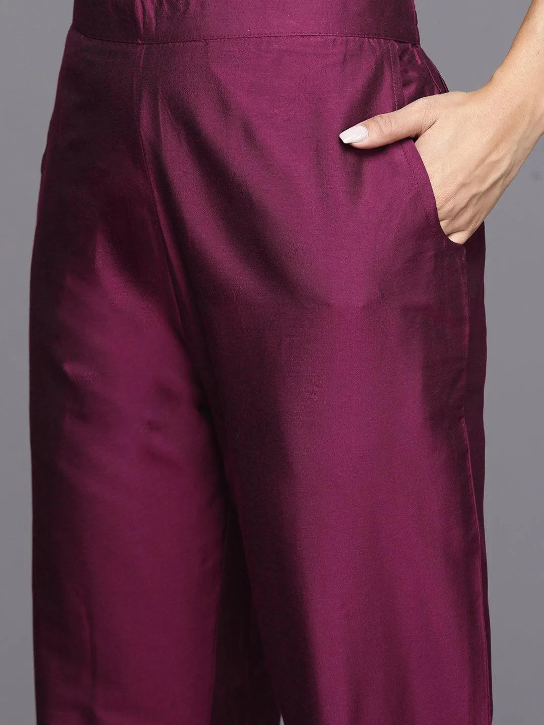 Gerua Burgundy Yoke Design Silk Blend Straight Suit With Dupatta