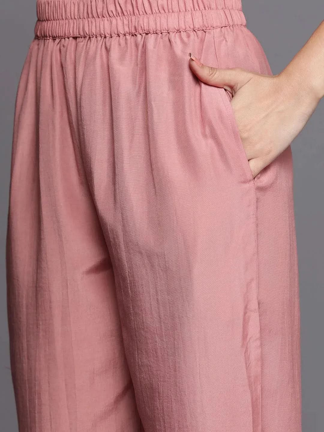 Libas Peach Self Design Silk Blend Straight Kurta With Dupatta