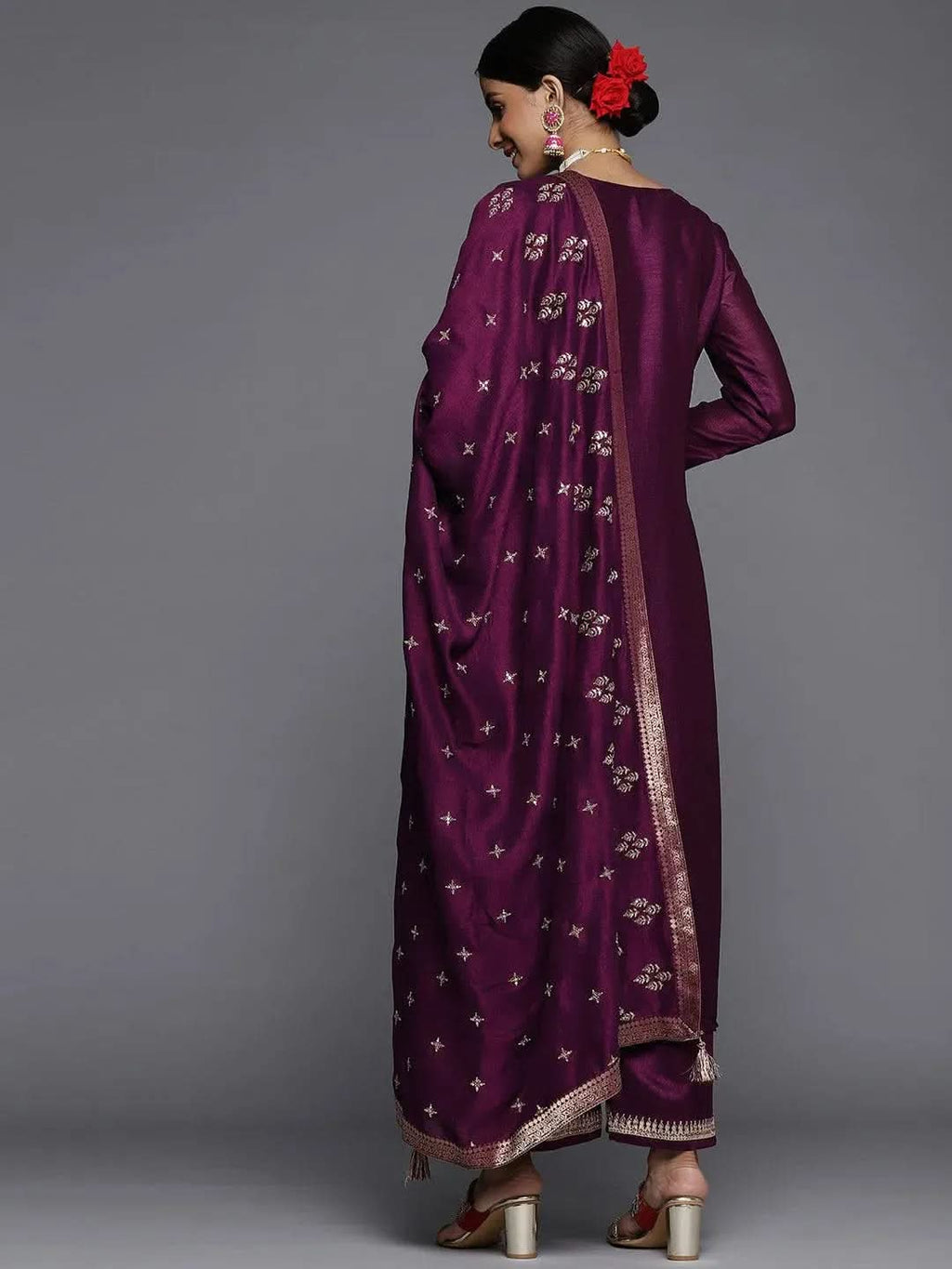 Libas Purple Embroidered Silk Blend Pakistani Suit