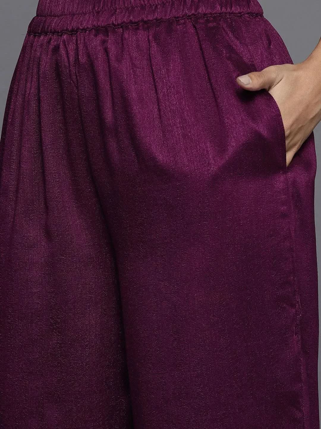 Libas Purple Embroidered Silk Blend Pakistani Suit